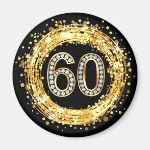 Diamond Bling Number 60 Glitter Confetti   goud Magneet