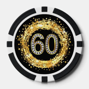 Diamond Bling Number 60 Glitter Confetti   goud Pokerchips