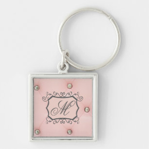 Diamond Bling Pink Tufted Leath Monogram Sleutelha Sleutelhanger