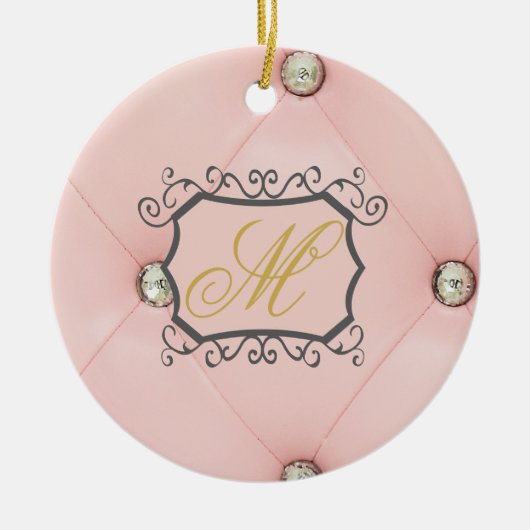 Diamond Bling Pink Tufted Leather Pattern Ornament (Voorkant)