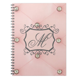 Diamond Bling Pink Tufted Monogram Note Book Notitieboek