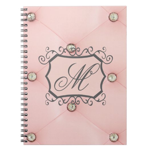 Diamond Bling Pink Tufted Monogram Note Book Notitieboek (Voorkant)