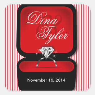 Diamond Bling Ring Box vierkant rood Vierkante Sticker