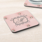Diamond Bling Roze Getuft Monogram Drink Onderzett Onderzetter (Linkerzijde)
