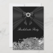 Diamond Bow Black Lace Bachelorette Party Invite Kaart (Voorkant)