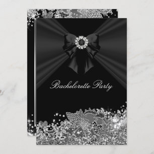 Diamond Bow Black Lace Bachelorette Party Invite Kaart
