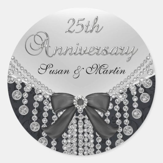Diamond Bow & Damask 25e Jubileum Sticker (Voorkant)