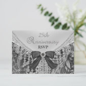 Diamond Bow & Floral Swirl 25e Jubileum RSVP (Staand voorkant)