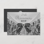 Diamond Bow & Floral Swirl 25e Jubileum RSVP (Voorkant / Achterkant)