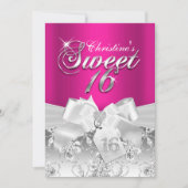  Diamond Bow Hot Pink Sweet 16 Invite Kaart (Voorkant)