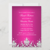  Diamond Bow Hot Pink Sweet 16 Invite Kaart (Achterkant)