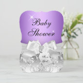  Diamond Bow Paars Baby shower Invite Kaart (Staand voorkant)