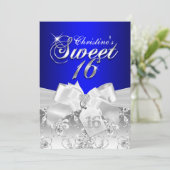 Diamond Bow Royal Blue Sweet 16 Invite Kaart (Staand voorkant)