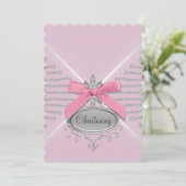 Diamond Bow Roze doopsel Kaart (Staand voorkant)