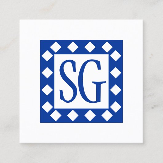 Diamond Box - Initialen - Navy Blue Vierkante Visitekaartje (Voorkant)