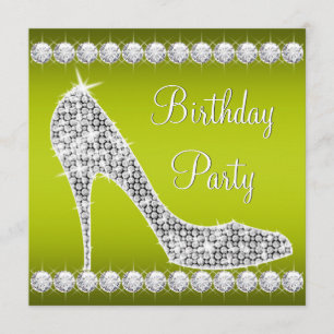 Diamond Celery Green High Hiel Shoe Birthday Party Kaart