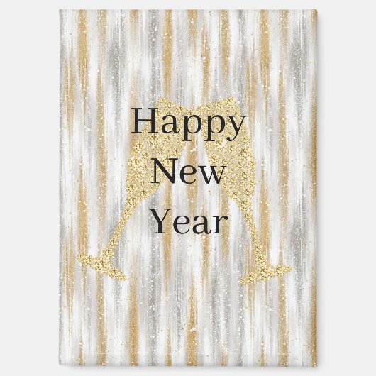 Diamond Champagne Glass Happy New Year Silver Gold Magneet (Voorkant)