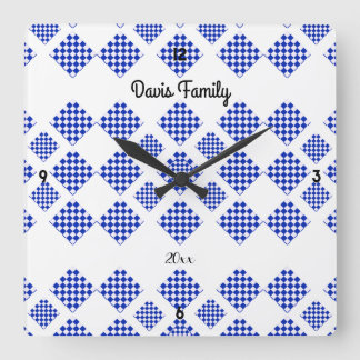 Diamond Check Blauw Wit Vierkante Klok