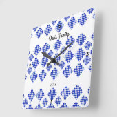 Diamond Check Blauw Wit Vierkante Klok (Hoek)