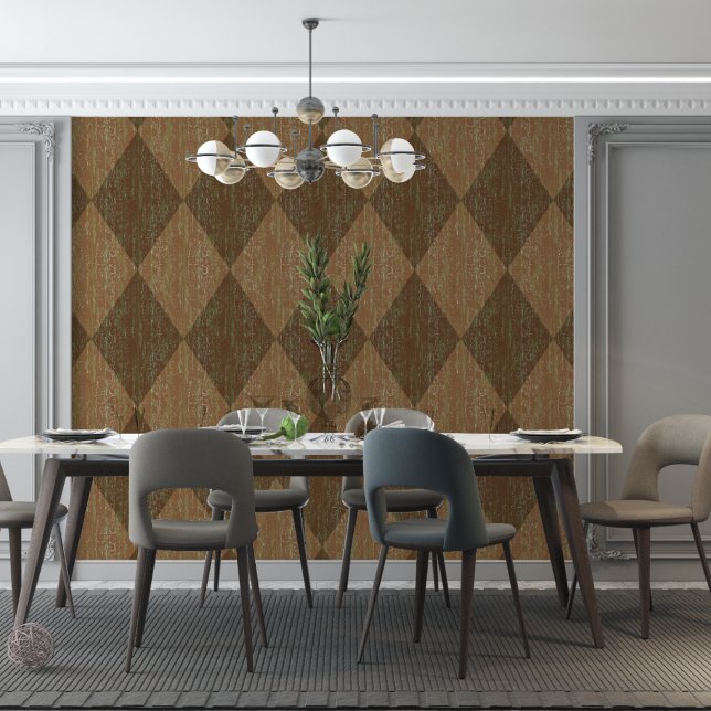 Diamond Check Crackle Texture Bruin Groen Behang (Creator heeft geüpload)