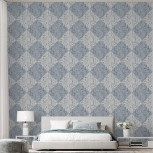 Diamond Check Crackle Textuur Wit en Blauw Behang
