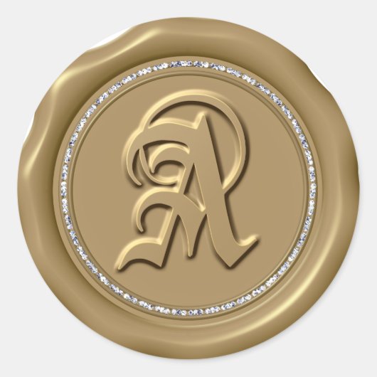 *~* Diamond Circle GOUDEN Wax Seal Monogram Sticke Ronde Sticker (Voorkant)