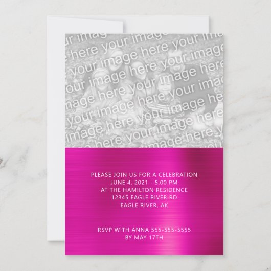 Diamond Confetti Hot Pink Ombre Folie Afstuderen Aankondiging (Achterkant)