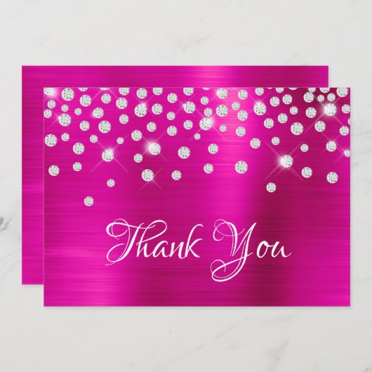 Diamond Confetti Hot Pink Satin Gradiënt Folie Bedankkaart (Voorkant / Achterkant)