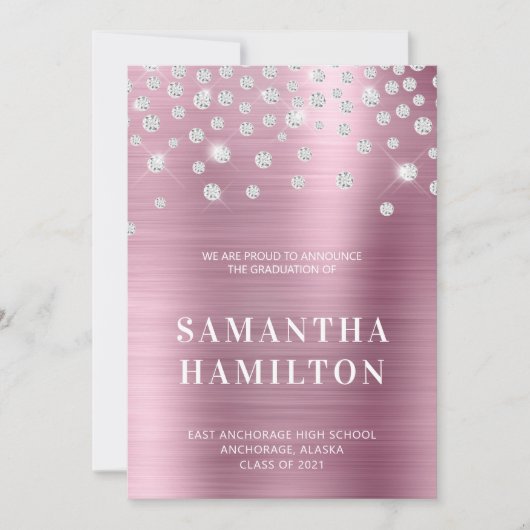 Diamond Confetti Pink Ombre Folie Afstuderen Aankondiging (Voorkant)