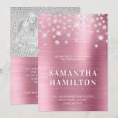 Diamond Confetti Pink Ombre Folie Afstuderen Aankondiging (Voorkant / Achterkant)