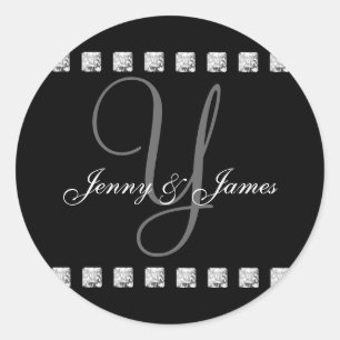 Diamond Crystal Monogram Y Bruiloft Stickers Zwart