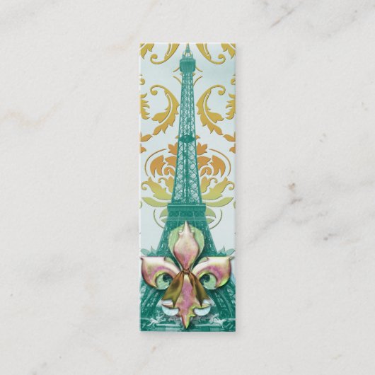 Diamond Damask, EIFFEL TOWER in Gold en Blauwgroen Mini Visitekaartje (Voorkant)