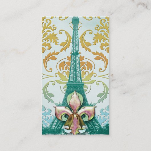 Diamond Damask, EIFFEL TOWER in GOLD en BLAUWGROEN Visitekaartje (Voorkant)