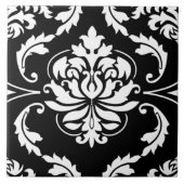 Diamond Damask in het wit op Black Tegeltje (Voorkant)