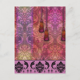 Diamond Damask, MOROCCO in Fuchsia & Orange Briefkaart