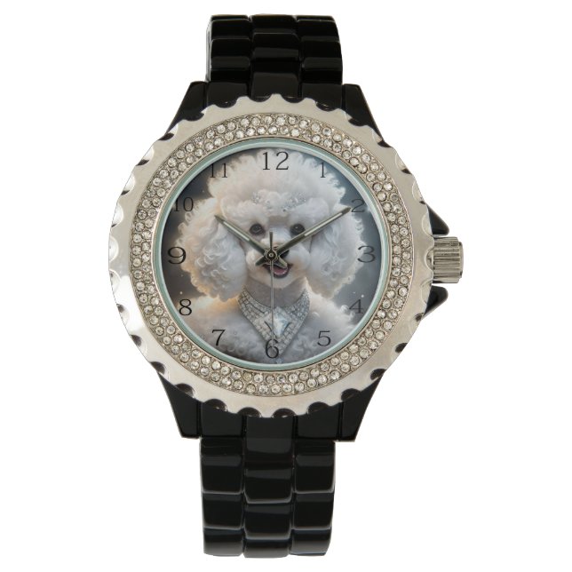 Diamond Diva: de glamoureuze poedel in sprankeling Horloge (Voorkant)