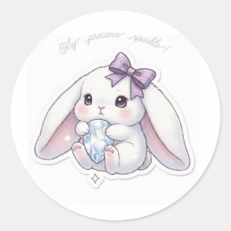 Diamond Dream Bunny - Sparkle Gemstone Kawaii Art  Ronde Sticker