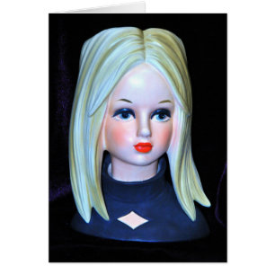 Diamond Dress Girl Lady Head Vase Mod Blonde Hair
