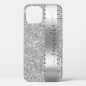Diamond Faux Glitter Kalligrafie Naam Zilver Case-Mate iPhone Case (Achterkant)