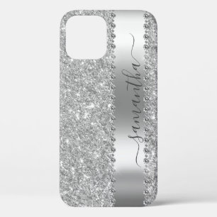 Diamond Faux Glitter Kalligrafie Naam Zilver iPhone 12 Pro Hoesje