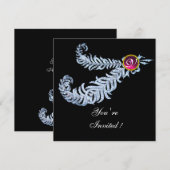 DIAMOND FEATHERS MONOGRAM ,rood robijn ,roze Kaart (Voorkant / Achterkant)