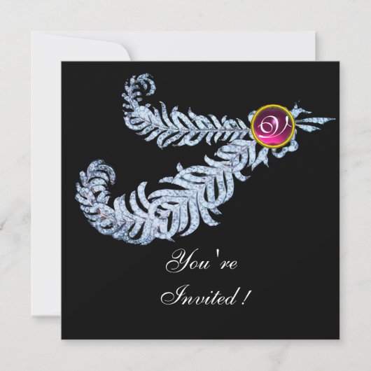 DIAMOND FEATHERS MONOGRAM, roodbruin, roze Kaart (Voorkant)