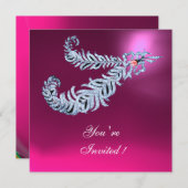 DIAMOND FEATHERS Pink Fuchsia Amethyst Champagne Kaart (Voorkant / Achterkant)