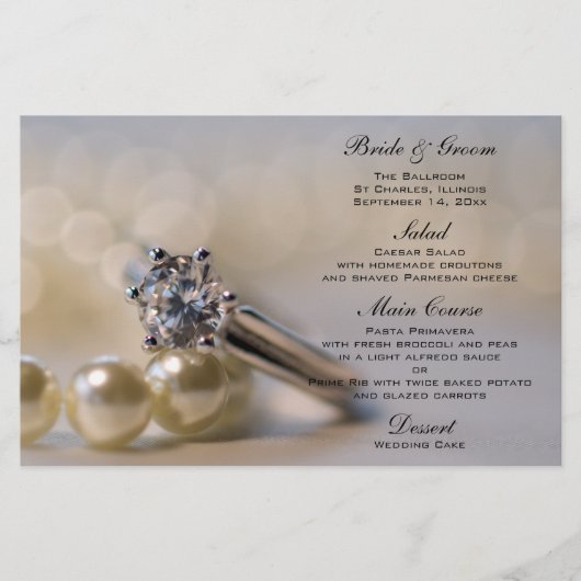 Diamond Fiançailles Ring et Pearls Mariage Menu (Devant)