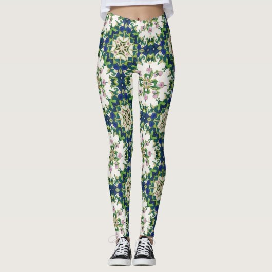 Diamond Floral Mandalas Seamless Pattern Leggings (Voorkant)