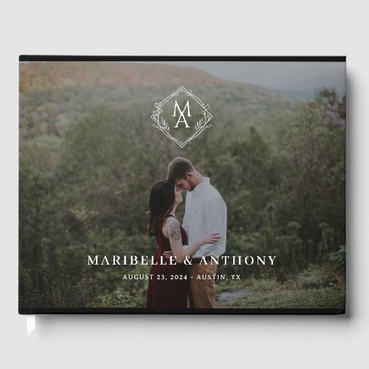 Diamond Floral Monogram en Photo Wedding Gastenboek (Voorkant)