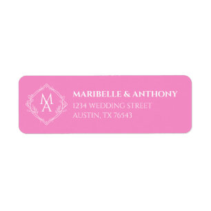 Diamond Floral Monogram Pink Wedding Return Addres Etiket