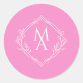Diamond Floral Monogram Pink Wedding Ronde Sticker (Voorkant)