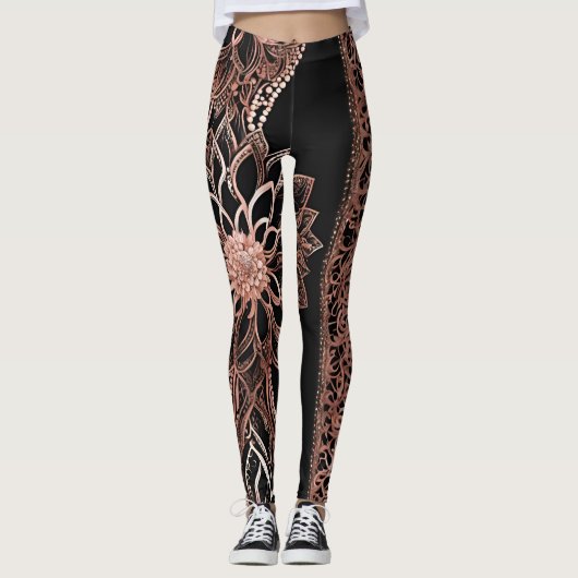 Diamond Floral Rock AI kunst Leggings (Voorkant)