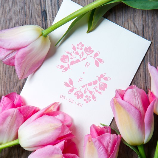 Diamond Floral Wedding Wildflower Initialen Datum Rubberstempel